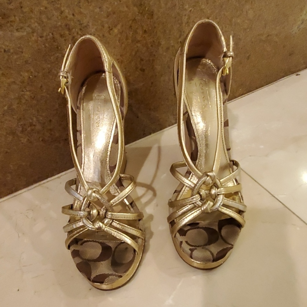 Coach Platform Wedge Gold Sandals